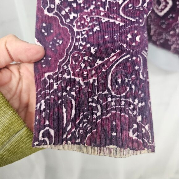 Vintage Lands' End Cardigan Sweater Purple Floral Boho Cotton Preppy Casual L - Picture 3 of 10